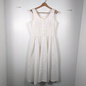 Vintage Kay Windsor Dress Women's Size Large Yellow Polka Dot Sundress Button Up